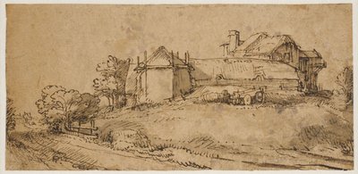 Landschaft mit Bauernhaus und Heuscheune von Rembrandt van Rijn